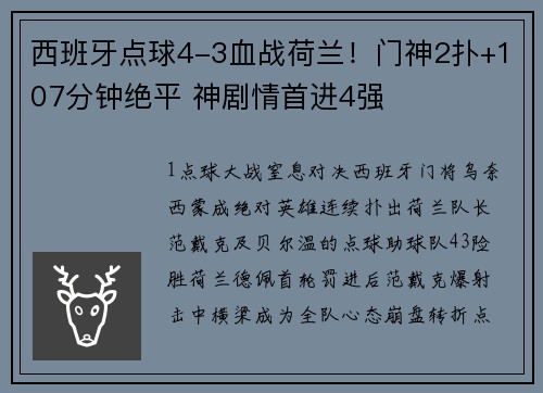 西班牙点球4-3血战荷兰！门神2扑+107分钟绝平 神剧情首进4强